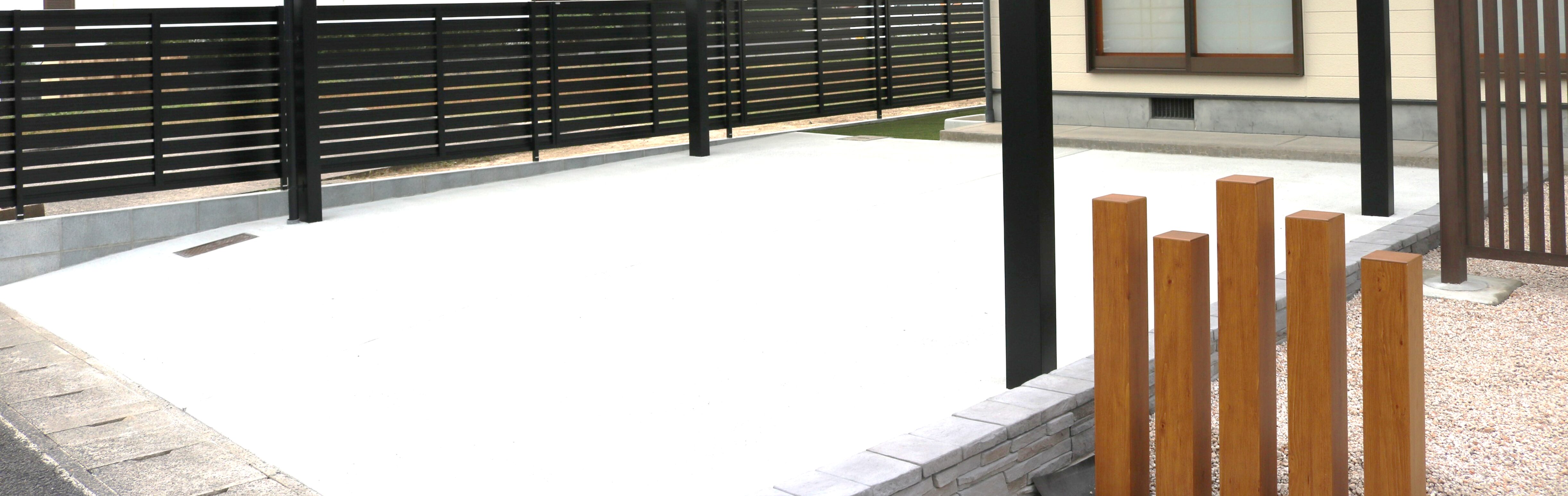 出雲市 外構工事 デザイン性のある門柱とアプローチの仕上がり